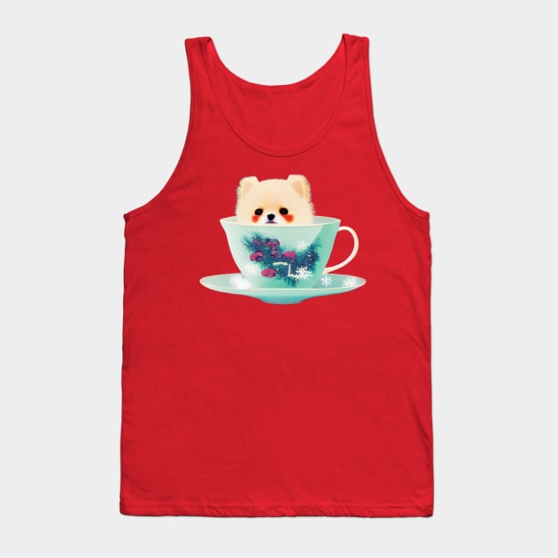 Adorable Teacup Pomeranian Dog White Pomeranian Puppy in Teacup Tank Top by Mochabonk